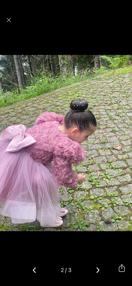 Pembe Çiçekli Kız Çocuk Elbisesi - Görsel 2