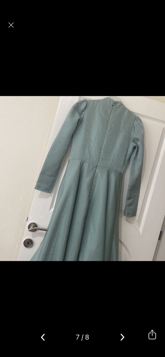 Gri İşlemeli Uzun Kollu Uzun Abiye Elbise - Görsel 3