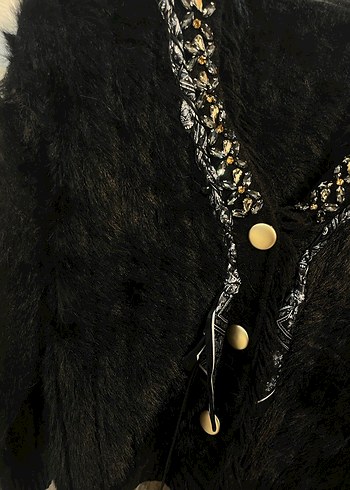 Beyaz be Siyah Fular detaylı Uzun Kollu Bohem Hırka - Görsel 6