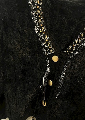 Beyaz be Siyah Fular detaylı Uzun Kollu Bohem Hırka - Görsel 5