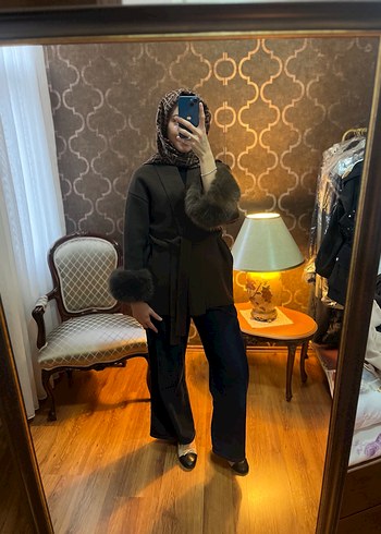 Kahverengi Tüylü Midi Street Wear Kadın Kaban - Görsel 3