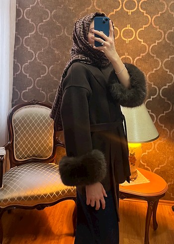 Kahverengi Tüylü Midi Street Wear Kadın Kaban - Görsel 2