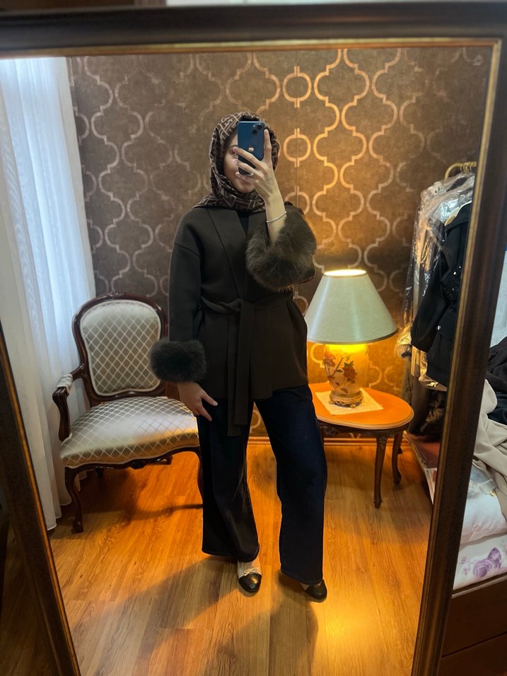 Kahverengi Tüylü Midi Street Wear Kadın Kaban - Görsel 3