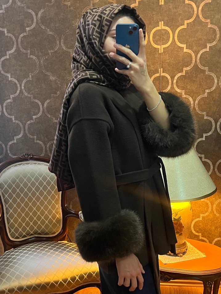 Kahverengi Tüylü Midi Street Wear Kadın Kaban - Görsel 4