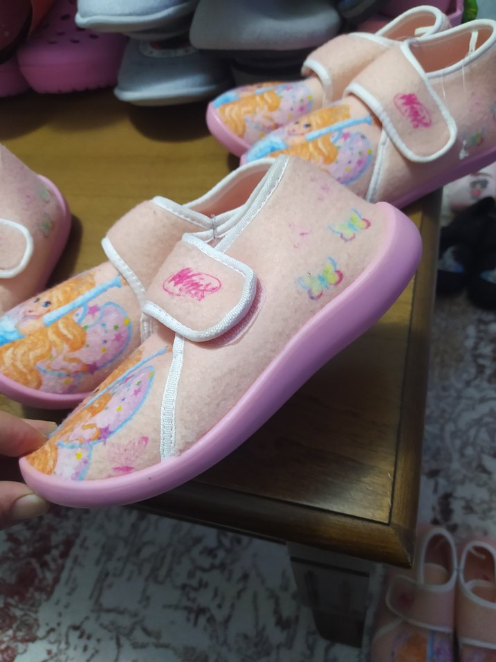 Kız Çocuk Pembe Baskılı Sıcak Terlik Velcro - Görsel 3