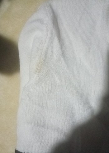 Düğmeli Beyaz Kadın Kısa Kollu Pamuklu Kazak - Görsel 4