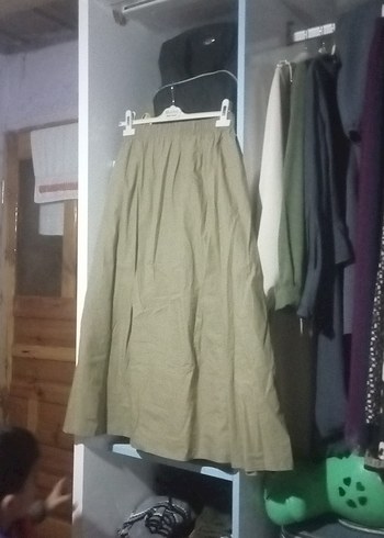 Bej Uzun Pilili Keten Etek - Görsel 2