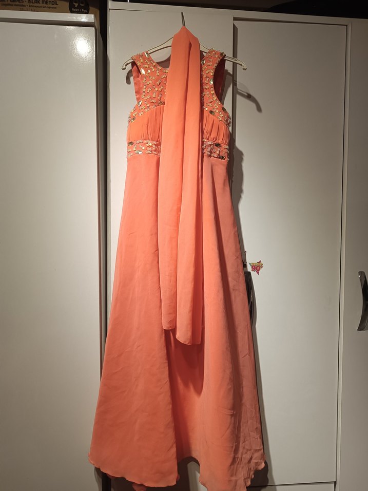 Turuncu yavruağzı Uzun Abiye Elbise 7 yaş - Görsel 4