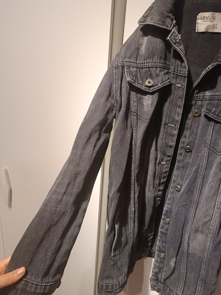 Gri Düğmeli Kadın Kot Ceket - Görsel 4