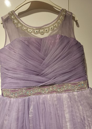 Uzun Lila Pileli Kolsuz Kız çocuk Abiye 9-10 yaş - Görsel 3