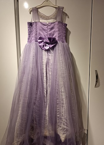 Uzun Lila Pileli Kolsuz Kız çocuk Abiye 9-10 yaş - Görsel 2