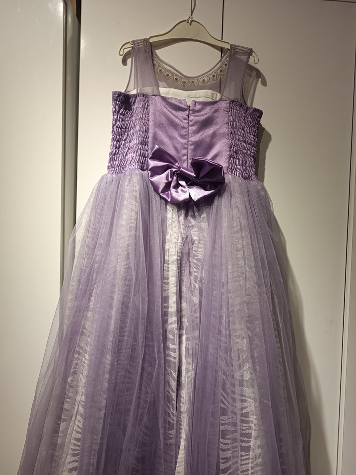 Uzun Lila Pileli Kolsuz Kız çocuk Abiye 9-10 yaş - Görsel 4