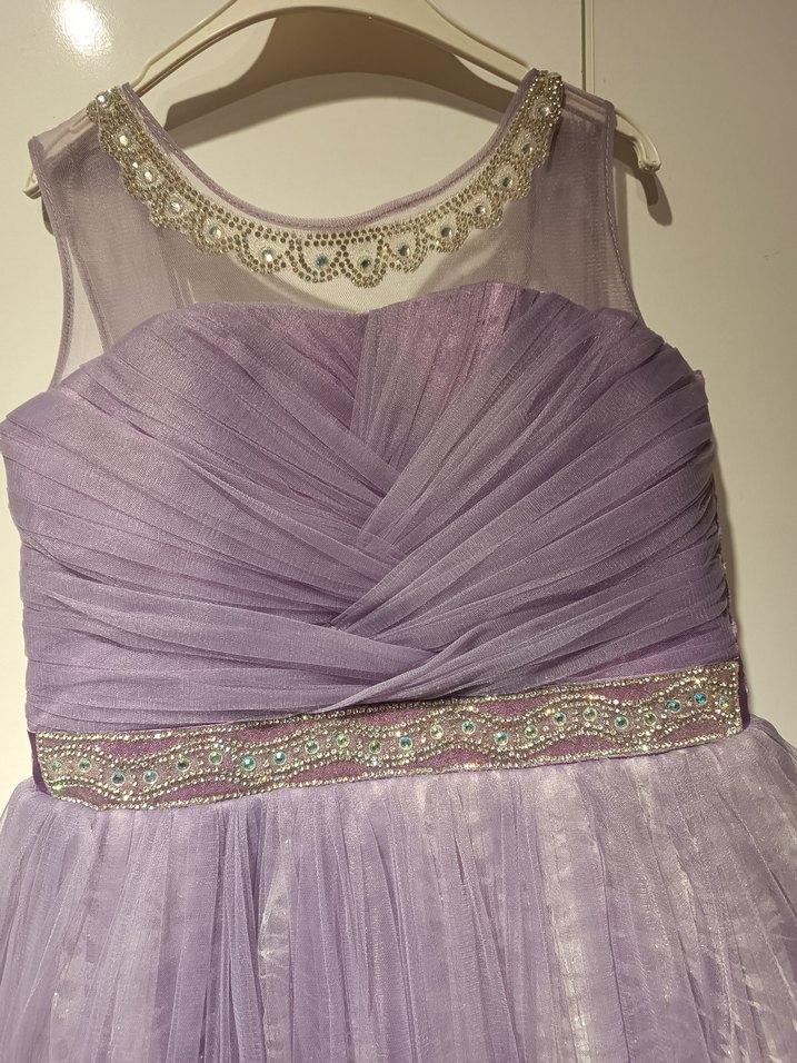 Uzun Lila Pileli Kolsuz Kız çocuk Abiye 9-10 yaş - Görsel 3