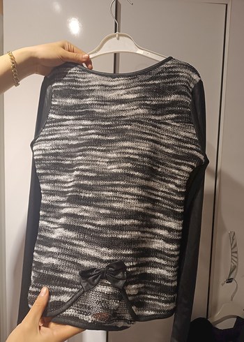 Gri Batik Desenli Uzun Kollu Triko Kazak - Görsel 5