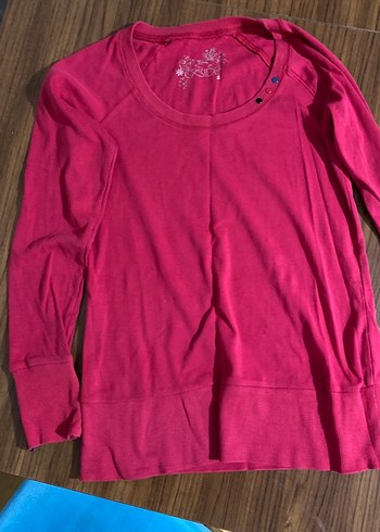 Kırmızı yuvarlak yaka Uzun tişört - Görsel 2