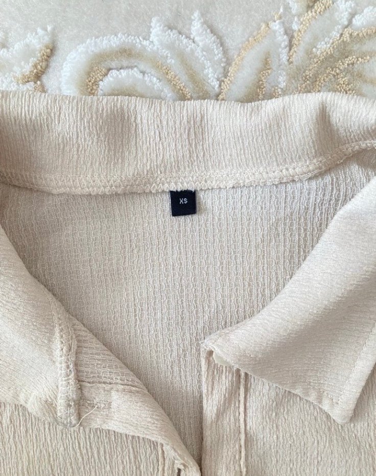 Bej Düğmeli Uzun Kollu Keten Gömlek - Görsel 2