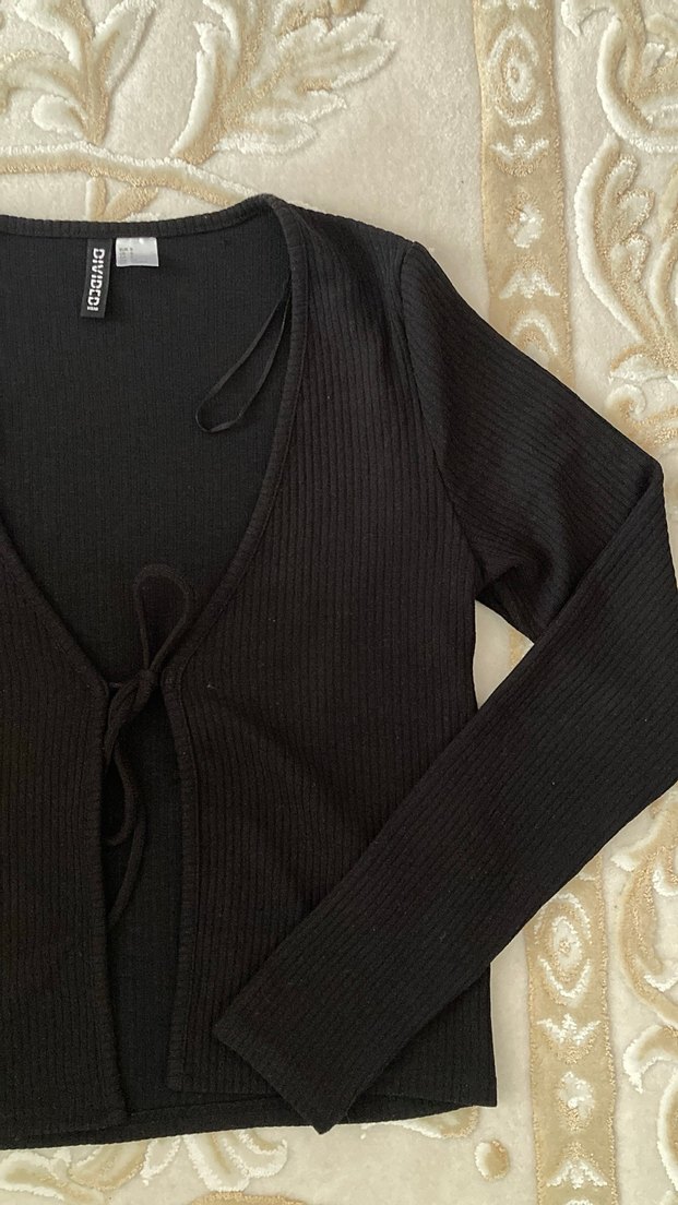 Siyah İnce Triko Hırka Bağlamalı - Görsel 2