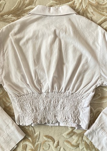 Düğmeli Beyaz Keten Gömlek - Görsel 2