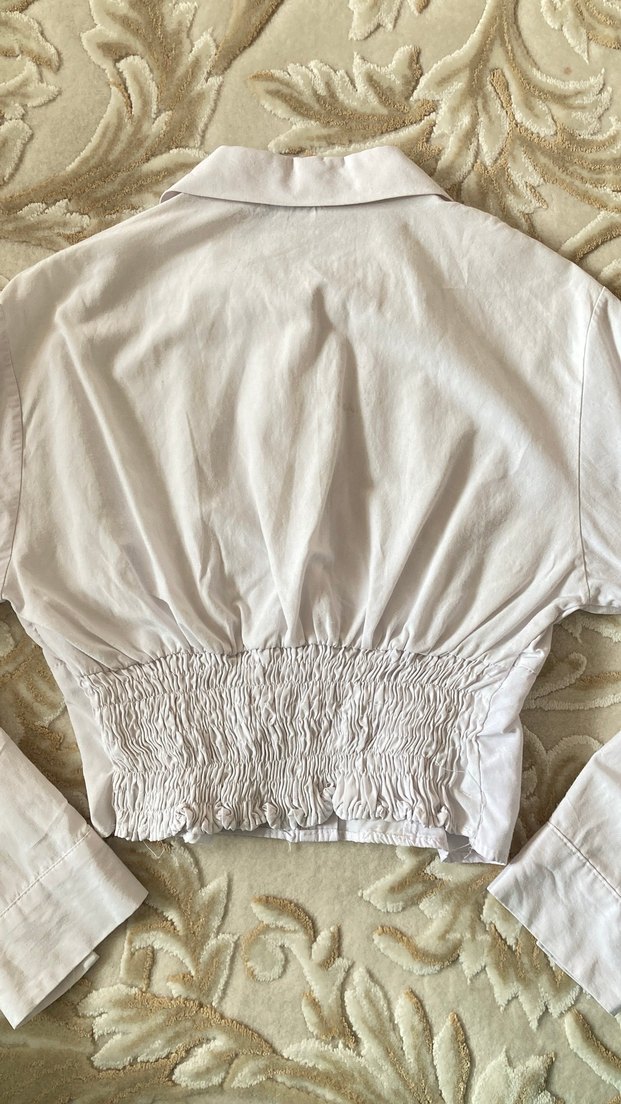 Düğmeli Beyaz Keten Gömlek - Görsel 2