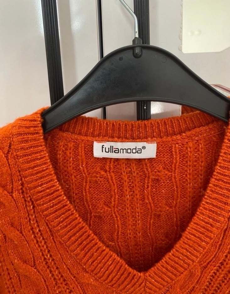 Örgü V Yaka Bohem Kadın Kazak - Görsel 4