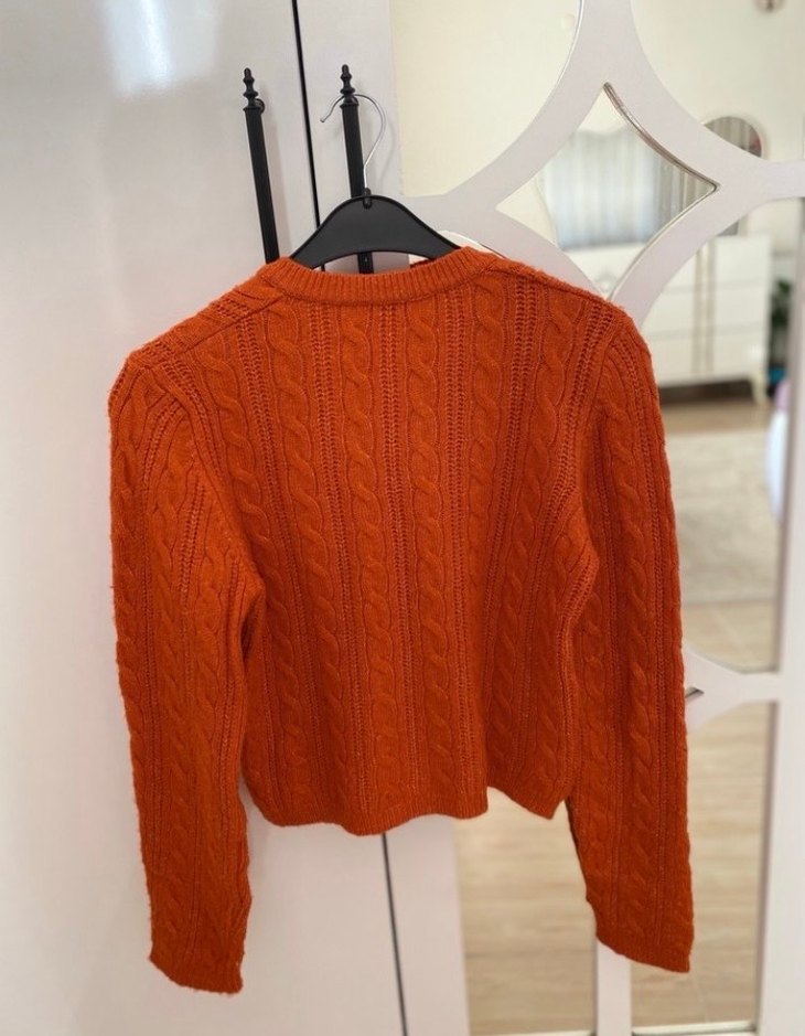 Örgü V Yaka Bohem Kadın Kazak - Görsel 3