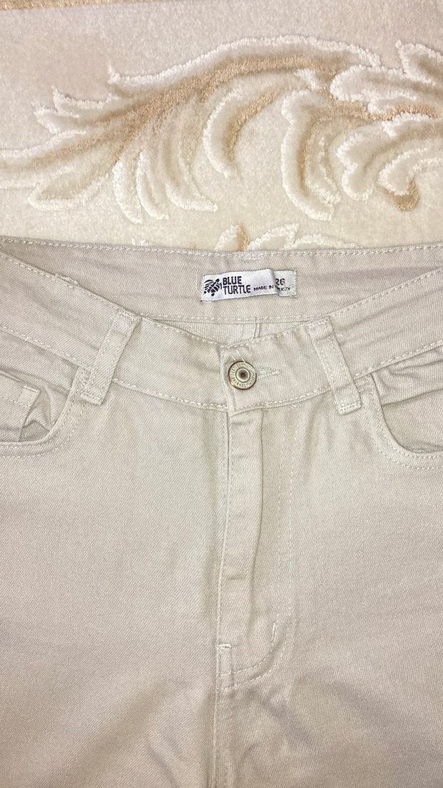 Bej Rahat Kesim Kadın Kot Pantolon - Görsel 4