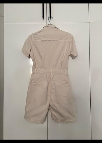 Bej Kısa Kollu Keten Tulum - Görsel 2