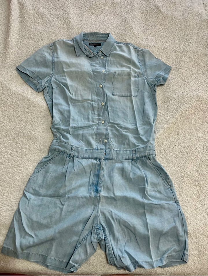 Kadın Mavi Denim Kısa Tulum - Görsel 3