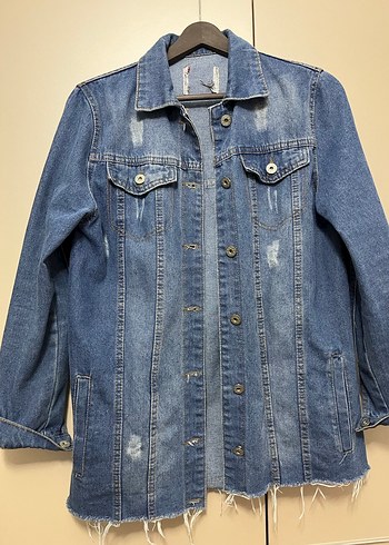 Düğmeli Mavi Kadın Denim Ceket - Görsel 4