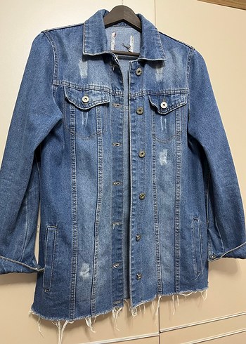 Düğmeli Mavi Kadın Denim Ceket - Görsel 3