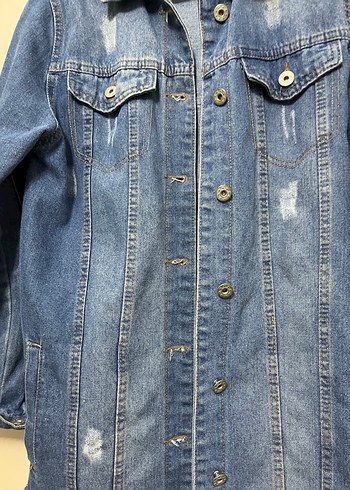 Düğmeli Mavi Kadın Denim Ceket - Görsel 2