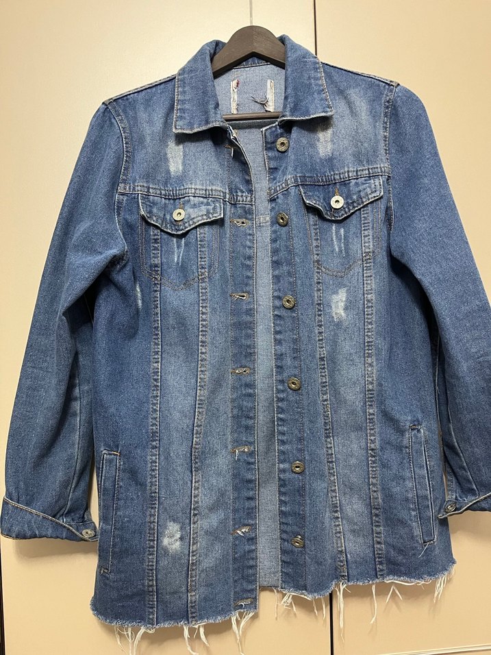 Düğmeli Mavi Kadın Denim Ceket - Görsel 4