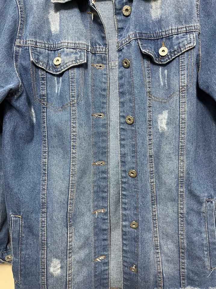 Düğmeli Mavi Kadın Denim Ceket - Görsel 5