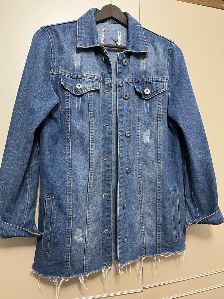 Düğmeli Mavi Kadın Denim Ceket - Görsel 3