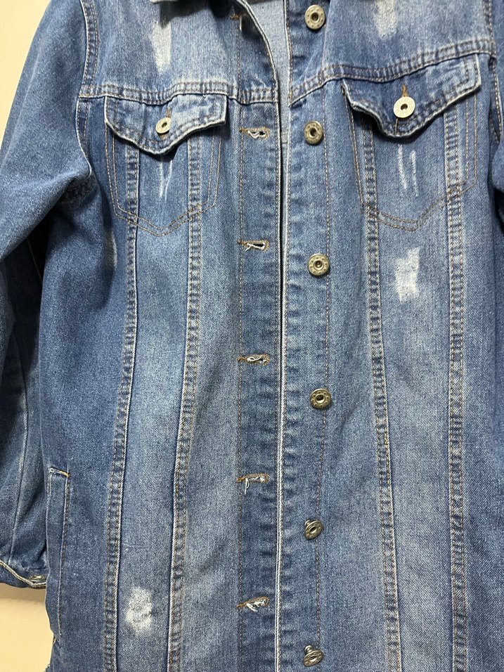 Düğmeli Mavi Kadın Denim Ceket - Görsel 2