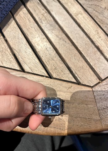 Gri Zincir Detaylı Mavi Kadın Kol Saati - Görsel 4