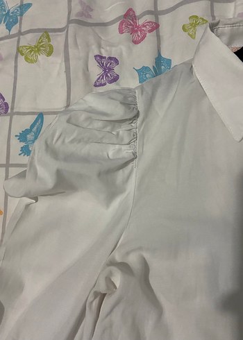 Düğmeli Beyaz Pamuklu Kadın Gömlek - Görsel 4