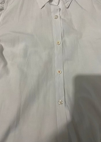 Düğmeli Beyaz Pamuklu Kadın Gömlek - Görsel 3