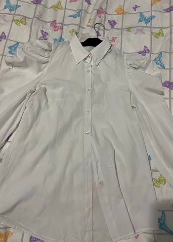 Düğmeli Beyaz Pamuklu Kadın Gömlek - Görsel 2