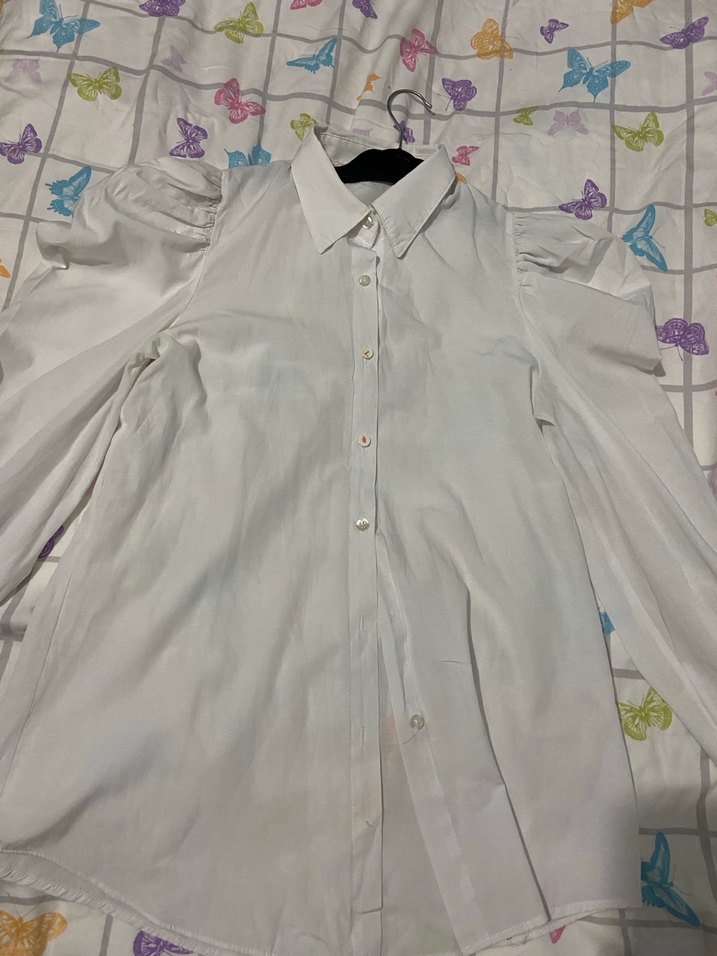 Düğmeli Beyaz Pamuklu Kadın Gömlek - Görsel 2