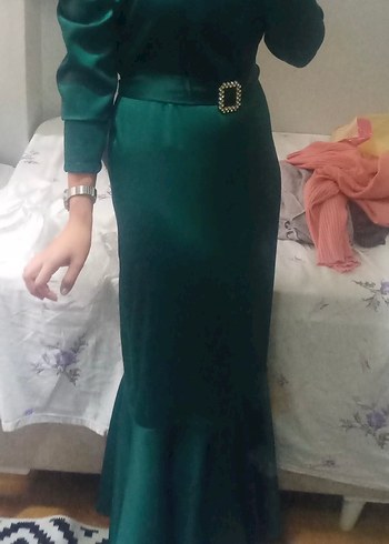 Yeşil Parlak Uzun Kadın Elbise - Görsel 2