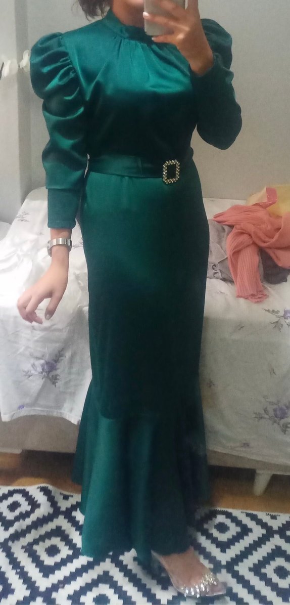 Yeşil Parlak Uzun Kadın Elbise - Görsel 2