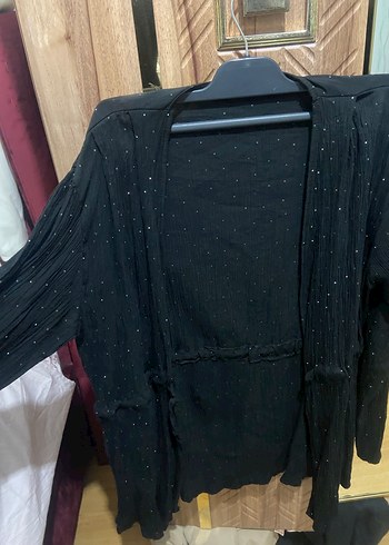 Uzun Kollu Siyah Kadın Taşlı Kimono - Görsel 3