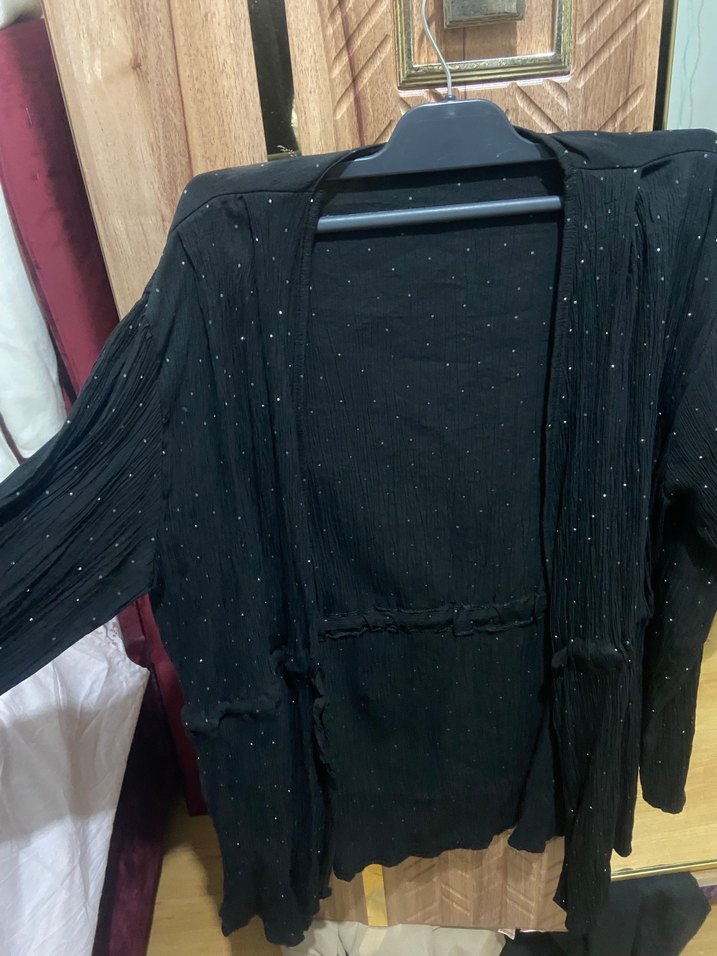 Uzun Kollu Siyah Kadın Taşlı Kimono - Görsel 3