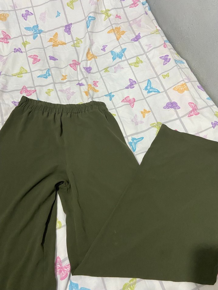 Kadın Haki Rahat Kesim Midi Pantolon - Görsel 2