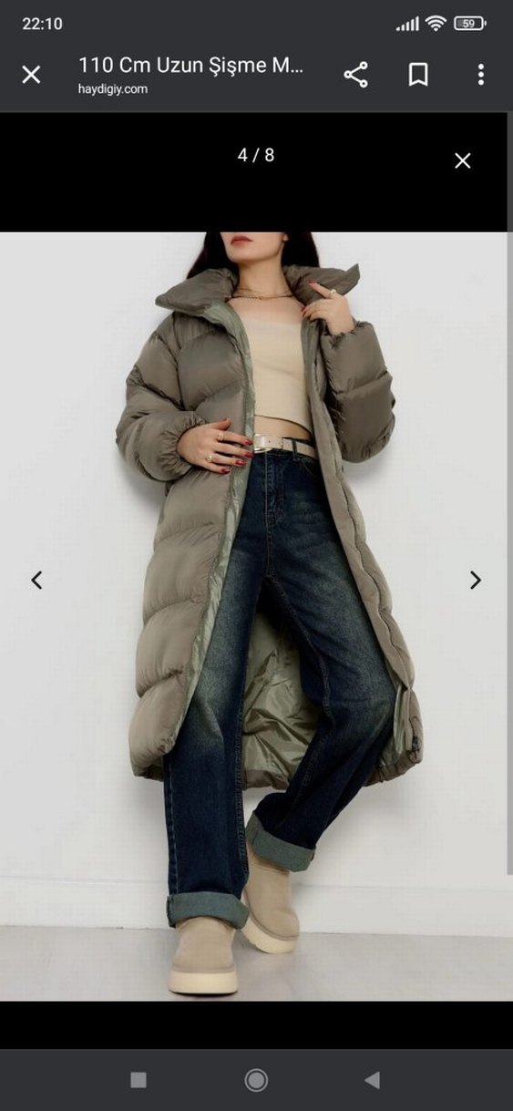 110 cm 
Uzun haki Kadın Kışlık Şişme Mont - Görsel 3