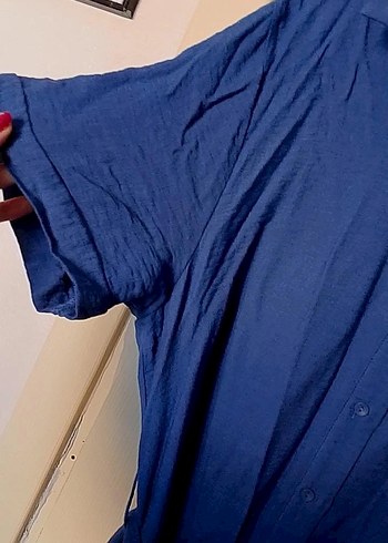 Lacivert Midi Kadın Gömlek Elbise - Görsel 3