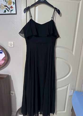 Siyah Straplez Uzun Drapeli Elbise - Görsel 2