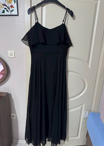 Siyah Straplez Uzun Drapeli Elbise - Görsel 3