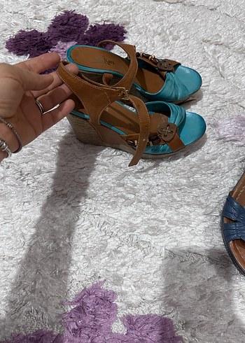 Mavi Süet Bağlamalı Dolgu Topuklu Kadın Ayakkabı - Görsel 3